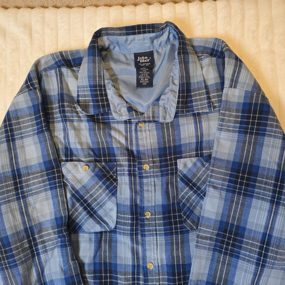 John Blair Blue Plaid Shirt XL - Picture 2 of 5